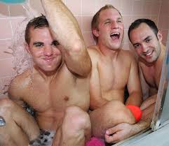 three men in a tub